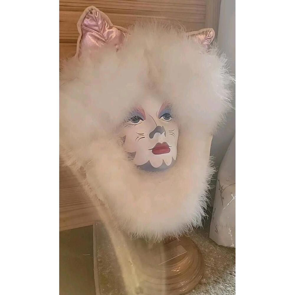 Fancy Faces Ceramic LADY HEAD CAT  O'Donnell Mardi Gras Unique Boudoir Furry
